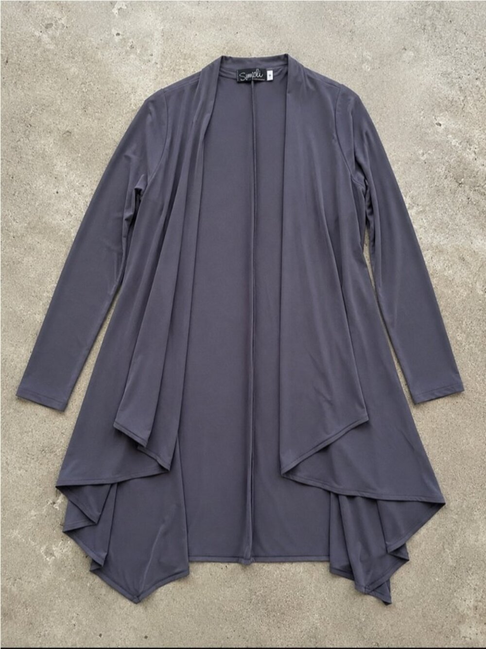 Sympli Open Front Waterfall Cardigan Jacket Woman 6 Grey Stretch Office Classic
